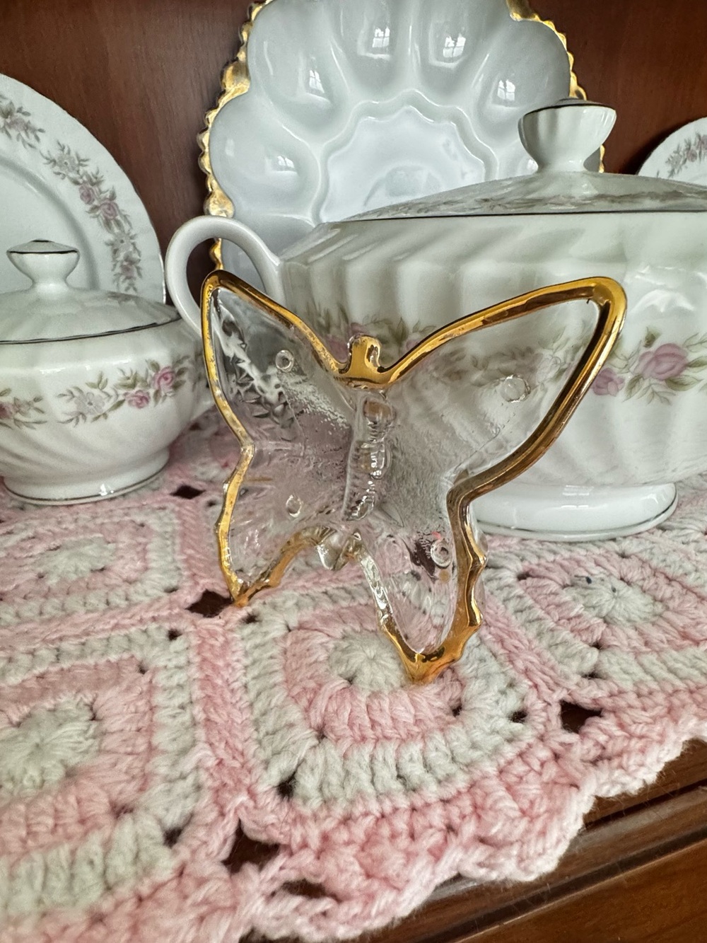 Glass Butterfly Figurine with Gold Trim